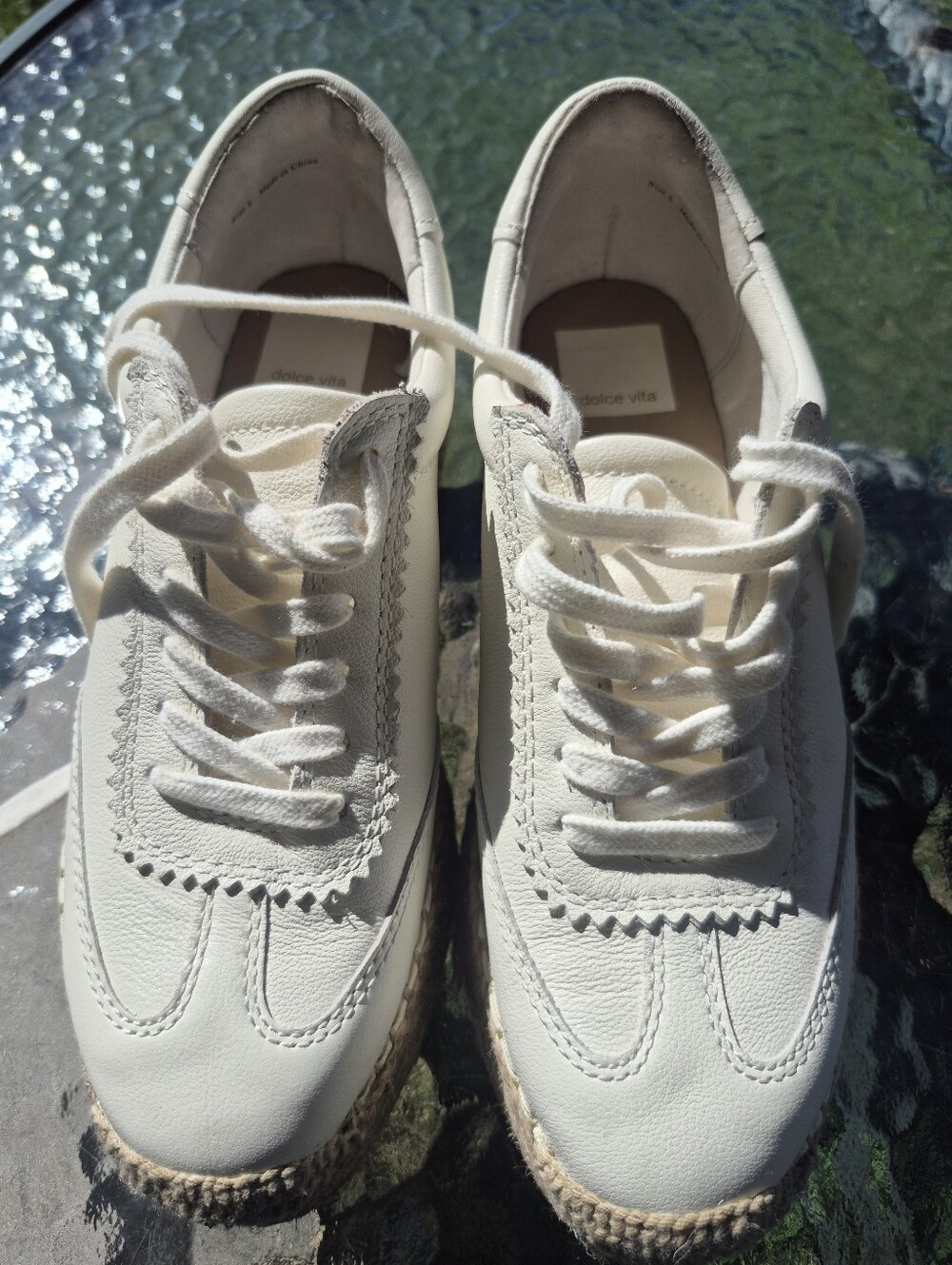 Dolce Vita Cream Lace-Up Espadrille-Trim Sneakers